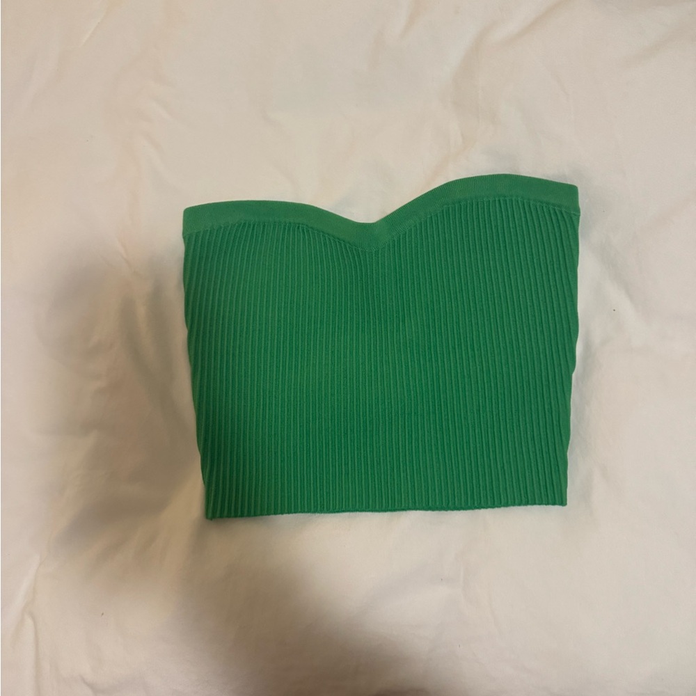 Grey Bandit Green Ribbed Strapless Top